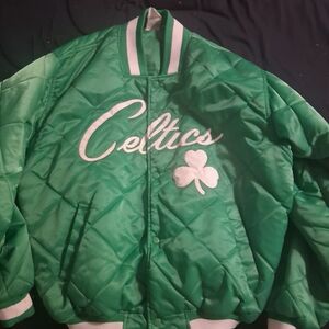 Majestic Green Celtics Quilted Satin Jacket with White Trim